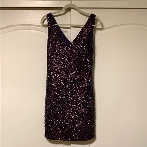 Plum colored sequined evening dress